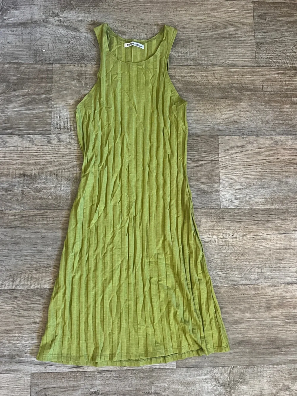 Reformation Mel Ribbed Tank Dress in Chartreuse Green